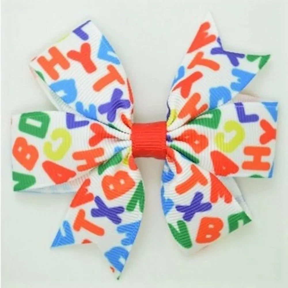 Alphabet ABC Back to School Girls Hair Bow Clip 3 Inches